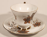 Vintage Windsor Bone China Grey and Brown Fall Autumn Leaves Tea Cup & Saucer Set