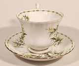 Vintage 1970s Royal Albert Flower of the Month Series January Snowdrops White Flowers Bone China Tea Cup & Saucer Set