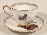 Vintage Royal Staffordshire Bone China "Roses To Remember" Red Flowers Tea Cup & Saucer Set