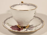 Vintage Royal Staffordshire Bone China "Roses To Remember" Red Flowers Tea Cup & Saucer Set