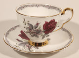 Vintage Royal Staffordshire Bone China "Roses To Remember" Red Flowers Tea Cup & Saucer Set