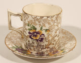 Vintage James Kent Ltd Longton 5022 Purple and Yellow Pansies Espresso Demitasse Cup and Saucer Set Made in England
