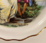 Vintage Royal Grafton Fine Bone China Colonial Couple on Bench in Garden 4" Trinket Dish Plate