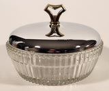 Vintage Ribbed Glass Candy Dish with Chrome Lid