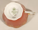 Vintage Royal Standard Fine Bone China England Red Pink and White Ornate Gold Pattern Tea Cup & Saucer Set