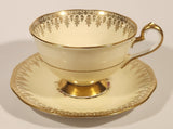 Vintage Queen Anne Fine Bone China England Pink and Blue Flowers Light Yellow Ornate Gold Trim Tea Cup & Saucer Set