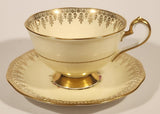 Vintage Queen Anne Fine Bone China England Pink and Blue Flowers Light Yellow Ornate Gold Trim Tea Cup & Saucer Set