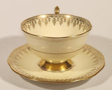 Vintage Queen Anne Fine Bone China England Pink and Blue Flowers Light Yellow Ornate Gold Trim Tea Cup & Saucer Set