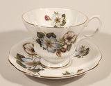 Vintage Royal Albert Bone China England Red Rose Buds with Light Blue and White Flowers Tea Cup & Saucer Set