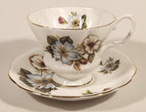 Vintage Royal Albert Bone China England Red Rose Buds with Light Blue and White Flowers Tea Cup & Saucer Set