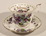 Vintage 1970s Royal Albert Flower of the Month Series February Violet Purple Flowers Bone China Tea Cup & Saucer Set