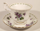 Vintage 1970s Royal Albert Flower of the Month Series February Violet Purple Flowers Bone China Tea Cup & Saucer Set