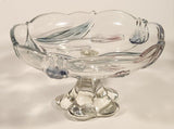 Vintage Walther Glas Original Mikasa Blue Yellow Pink Tulip Pattern Embossed Glass Pedestal Candy Dish Made in Germany