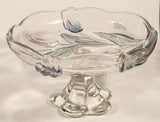Vintage Walther Glas Original Mikasa Blue Yellow Pink Tulip Pattern Embossed Glass Pedestal Candy Dish Made in Germany