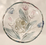 Vintage Walther Glas Original Mikasa Blue Yellow Pink Tulip Pattern Embossed Glass Pedestal Candy Dish Made in Germany
