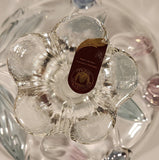 Vintage Walther Glas Original Mikasa Blue Yellow Pink Tulip Pattern Embossed Glass Pedestal Candy Dish Made in Germany
