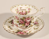 Vintage 1970s Royal Albert Flower of the Month Series June Roses Pink Rose Flowers Bone China Tea Cup & Saucer Set