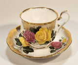 Vintage Royal Albert Bone China England Yellow and Pink Roses Flowers Gold Trim Tea Cup & Saucer Set