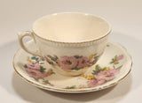 Vintage Sovereign Potteries & Earthenware Made in Canada Pink Flowers Gold Trim Tea Cup & Saucer Set