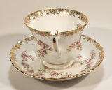 Vintage Royal Albert Bone China England Dimity Rose Pink Roses Flowers Gold Trim Tea Cup & Saucer Set