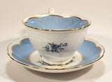 Vintage Crown Fine Bone China Staffordshire England Mixed Flower Pattern Blue and White Gold Trim Tea Cup Saucer