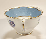 Vintage Crown Fine Bone China Staffordshire England Mixed Flower Pattern Blue and White Gold Trim Tea Cup Saucer