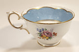 Vintage Crown Fine Bone China Staffordshire England Mixed Flower Pattern Blue and White Gold Trim Tea Cup Saucer