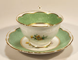 Vintage Crown Fine Bone China Staffordshire England Mixed Flower Pattern Green and White Gold Trim Tea Cup Saucer