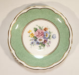 Vintage Crown Fine Bone China Staffordshire England Mixed Flower Pattern Green and White Gold Trim Tea Cup Saucer