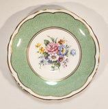 Vintage Crown Fine Bone China Staffordshire England Mixed Flower Pattern Green and White Gold Trim Tea Cup Saucer
