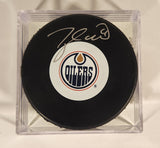 Taylor Hall Autographed NHL Edmonton Oilers Ice Hockey Puck with COA in Display Case
