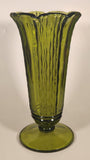 Vintage Waterfall Pattern Avocado Green 9 3/4" Heavy Glass Flower Vase