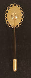 Vintage Needlepoint Style Pink Rose Flowers Gold Tone Ring Bordered Stick Pin