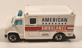 1989 Hot Wheels Workhorses American Ambulance White Die Cast Toy Car Emergency Paramedics Rescue Vehicle with Opening Rear Doors
