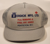 Vintage Berdick Mfg. Ltd. P.V.C. Windows & Steel Ent. Doors Penticton, B.C. Grey Snapback Mesh Trucker Cap Hat