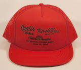 Vintage British Columbia Children's Hospital 2nd Annual Fishing Derby June 10, 1990 Curtis Lumber Kask Bros. Ready Mix Red Snapback Mesh Trucker Cap Hat