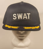 Vintage 1980s International Insignia SWAT Black Snapback Mesh Trucker Cap Hat