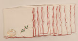Vintage Shanghai China Christmas Holly Embroidered 100% Cotton 16" x 16" Napkins Set of 10