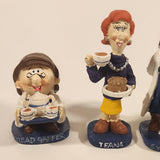 1995 Tetley Tea Head Gaffer, Teana, Sydney, and Clarence 2 1/8" to 3 1/4" Resin Promotional Figurine Set of 4