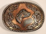 Vintage Horse Head Ornate Western Design Copper Plated Metal Belt Buckle