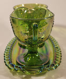 Vintage Indiana Carnival Glass Grapes Iridescent Green Creamer and Sugar Bowl Set with Tray