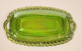 Vintage Indiana Carnival Glass Grapes Iridescent Green Creamer and Sugar Bowl Set with Tray
