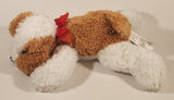 Brown and White Puppy Dog with Red Bow 12" Stuffed Plush Toy