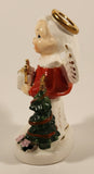 Vintage Gift Craft December Angel Holding Present Next To Christmas Tree Hand Painted 4 1/2" Fine China Figurine
