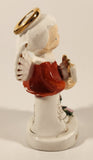 Vintage Gift Craft December Angel Holding Present Next To Christmas Tree Hand Painted 4 1/2" Fine China Figurine