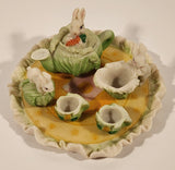 Bunny Rabbits In Cabbage Patch Themed Miniature Resin Tea Set