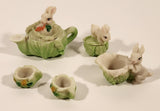 Bunny Rabbits In Cabbage Patch Themed Miniature Resin Tea Set