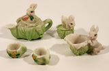 Bunny Rabbits In Cabbage Patch Themed Miniature Resin Tea Set