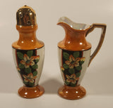 Vintage Japanese Orange Peach Lustreware Creamer Jug and Sugar Shaker Porcelain Muffineer Set