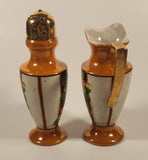 Vintage Japanese Orange Peach Lustreware Creamer Jug and Sugar Shaker Porcelain Muffineer Set